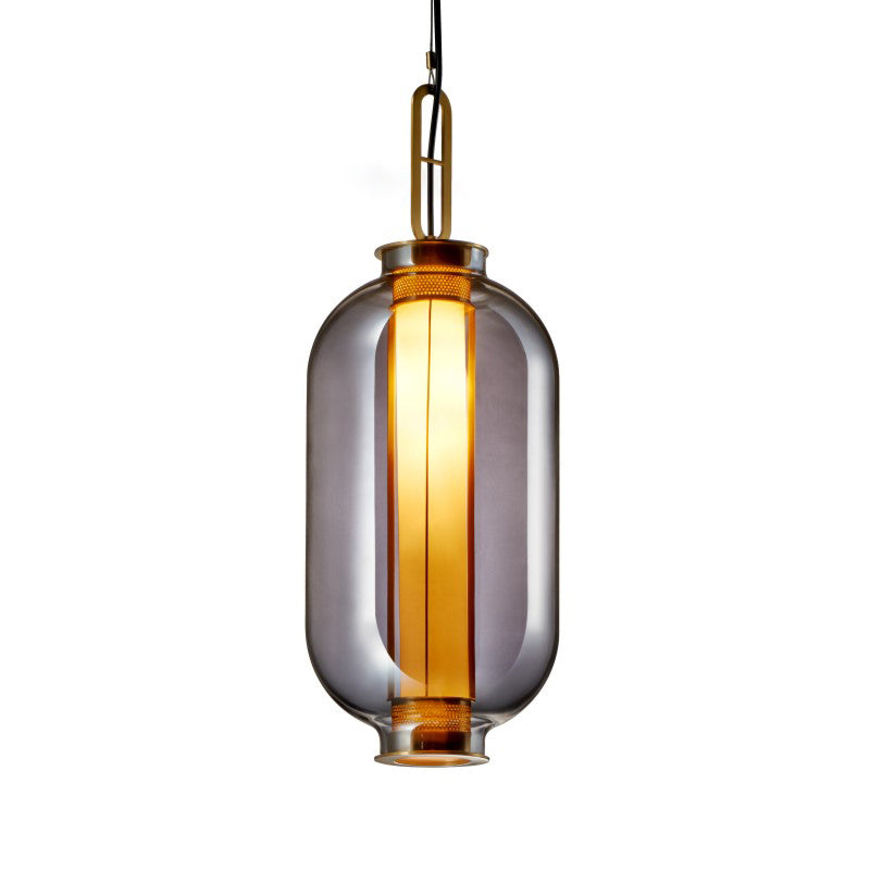 Modernist Smoke Glass Cylindrical Suspension Light - 1 Bulb Hanging Lamp for Living Room