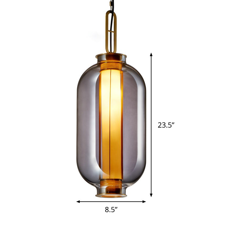 Modernist Smoke Glass Cylindrical Suspension Light - Stylish 1 Bulb Hanging Lamp For Living Room