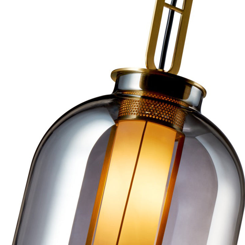 Modernist Smoke Glass Cylindrical Suspension Light - Stylish 1 Bulb Hanging Lamp For Living Room