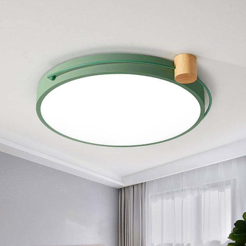 LED Flush Mount Lighting Fixture in Warm/White Light for Living Room Ceiling - Grey/White/Green, Circle Metal Shade - 12"/16"/19.5" W