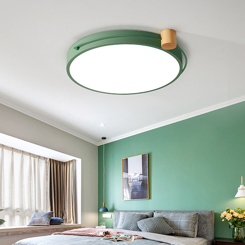 LED Flush Mount Lighting Fixture in Warm/White Light for Living Room Ceiling - Grey/White/Green, Circle Metal Shade - 12"/16"/19.5" W