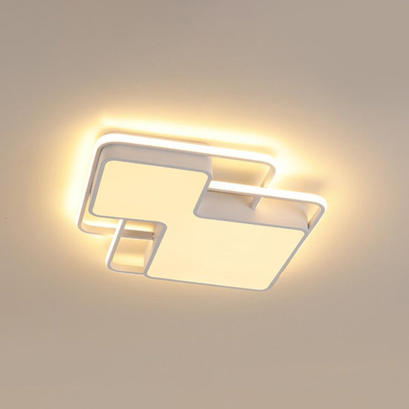Modern Geometric LED Flush Mount Lamp in Black/White - 18"/21.5" W - Silica Gel Close to Ceiling Light - White/3 Color Light