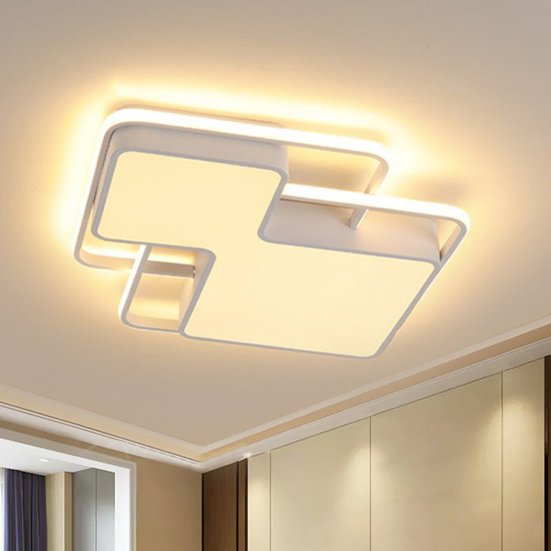 Modern Geometric LED Flush Mount Lamp in Black/White - 18"/21.5" W - Silica Gel Close to Ceiling Light - White/3 Color Light