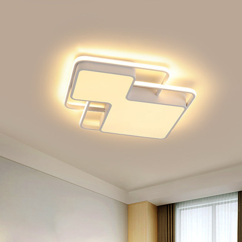 Modern Geometric LED Flush Mount Lamp in Black/White - 18"/21.5" W - Silica Gel Close to Ceiling Light - White/3 Color Light