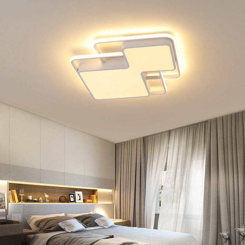 Modern Geometric LED Flush Mount Lamp in Black/White - 18"/21.5" W - Silica Gel Close to Ceiling Light - White/3 Color Light
