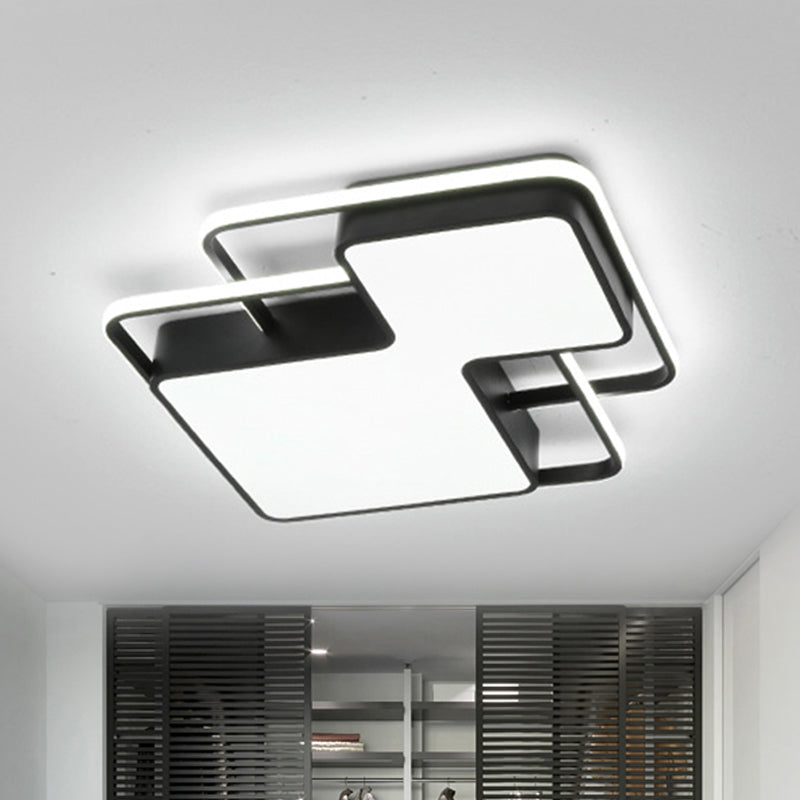 Modern Geometric LED Flush Mount Lamp in Black/White - 18"/21.5" W - Silica Gel Close to Ceiling Light - White/3 Color Light