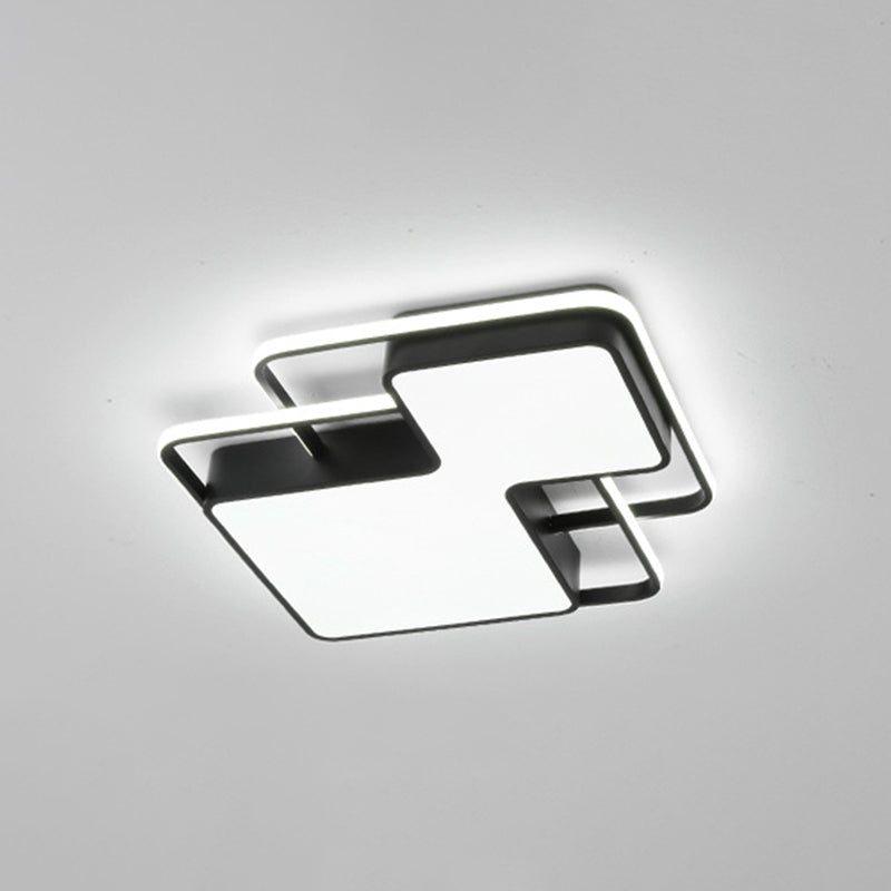Modern Geometric LED Flush Mount Lamp in Black/White - 18"/21.5" W - Silica Gel Close to Ceiling Light - White/3 Color Light