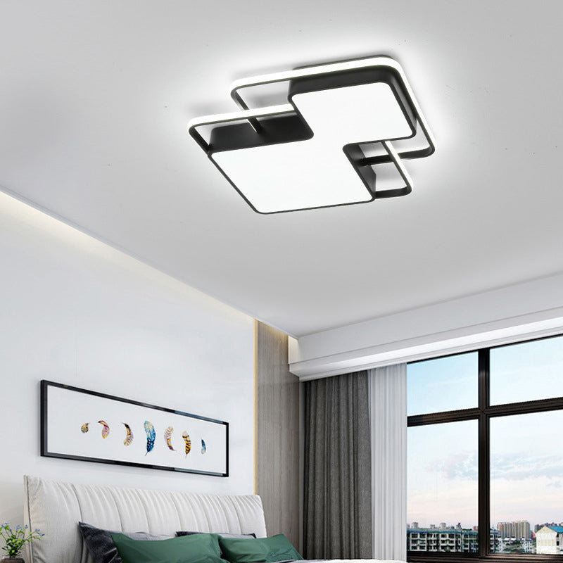 Modern Geometric LED Flush Mount Lamp in Black/White - 18"/21.5" W - Silica Gel Close to Ceiling Light - White/3 Color Light