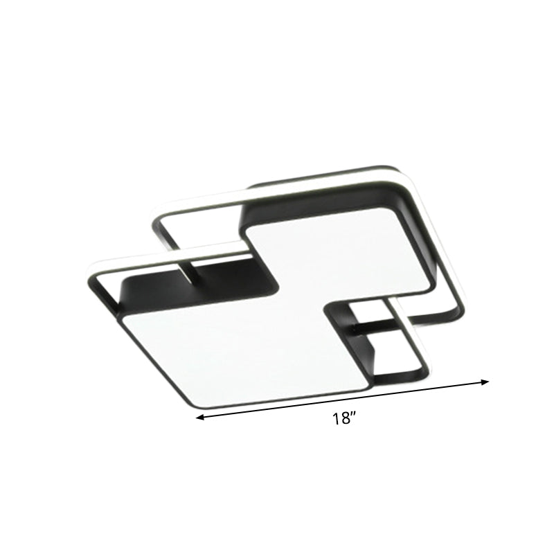 Modern Geometric LED Flush Mount Lamp in Black/White - 18"/21.5" W - Silica Gel Close to Ceiling Light - White/3 Color Light