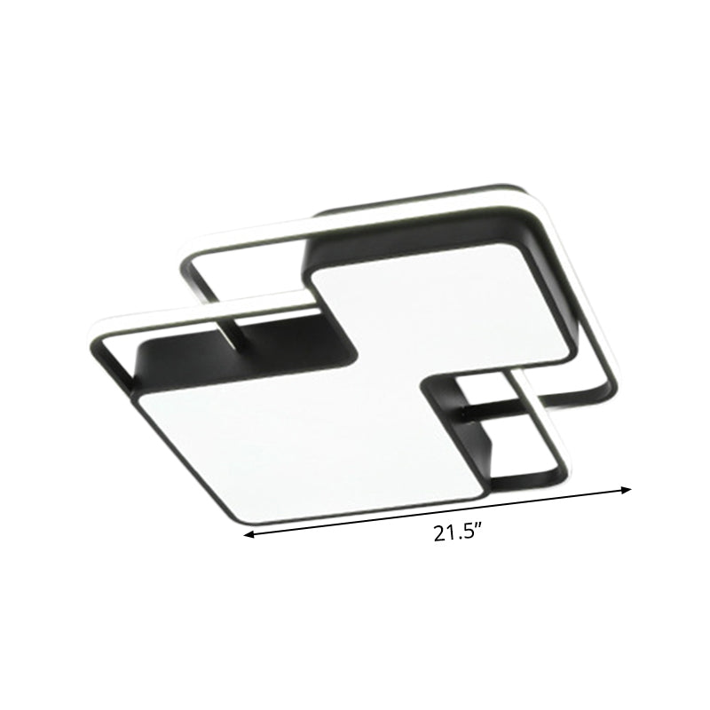 Modern Geometric LED Flush Mount Lamp in Black/White - 18"/21.5" W - Silica Gel Close to Ceiling Light - White/3 Color Light