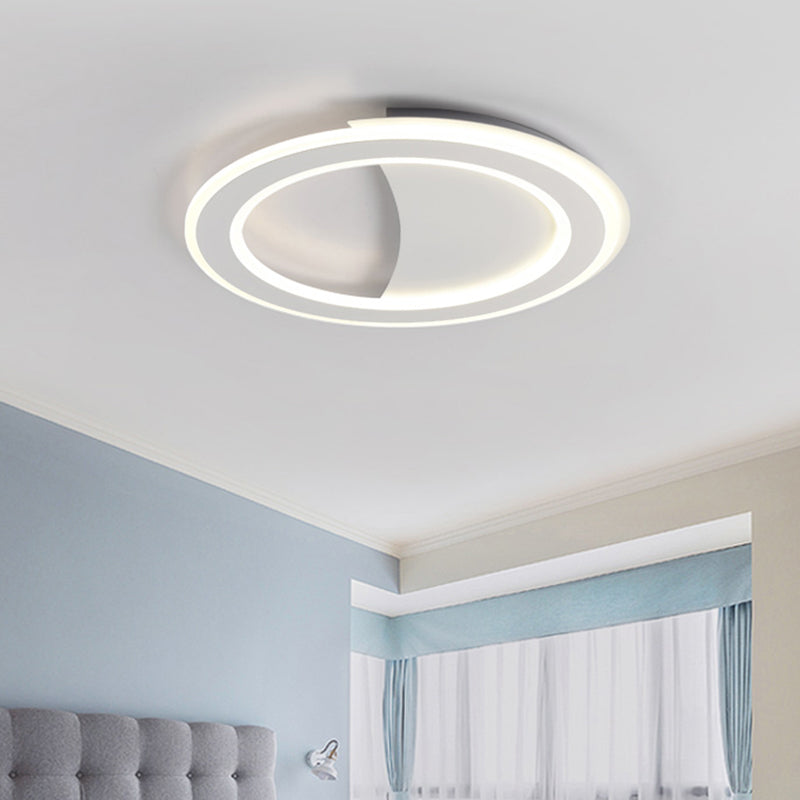 Contemporary Metal LED Flush Light with Halo Ring in Black/White - Warm/White Light - Ceiling Mount Lamp