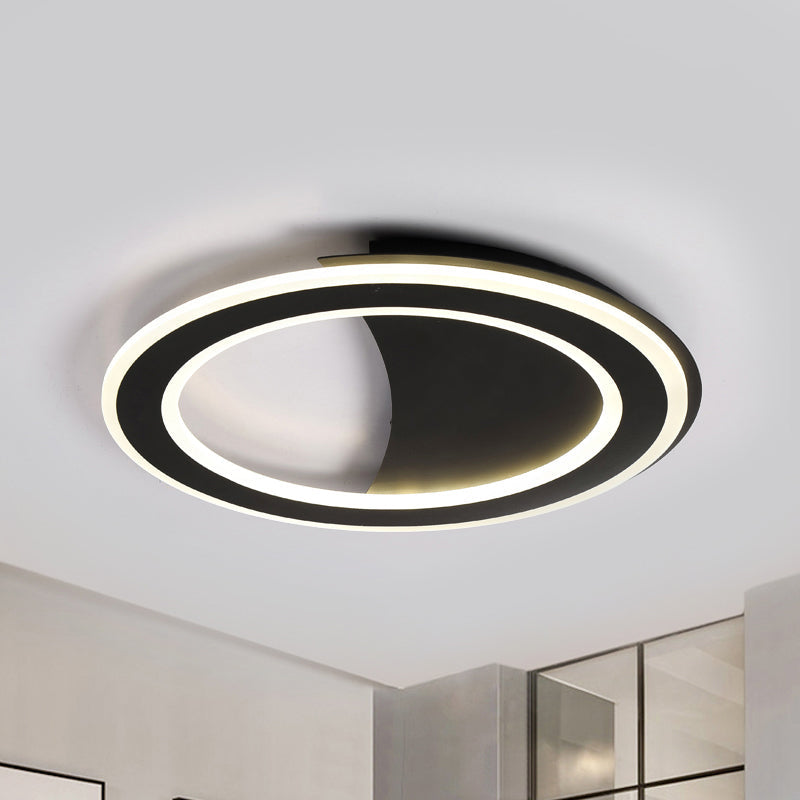 Contemporary Metal LED Flush Light with Halo Ring in Black/White - Warm/White Light - Ceiling Mount Lamp