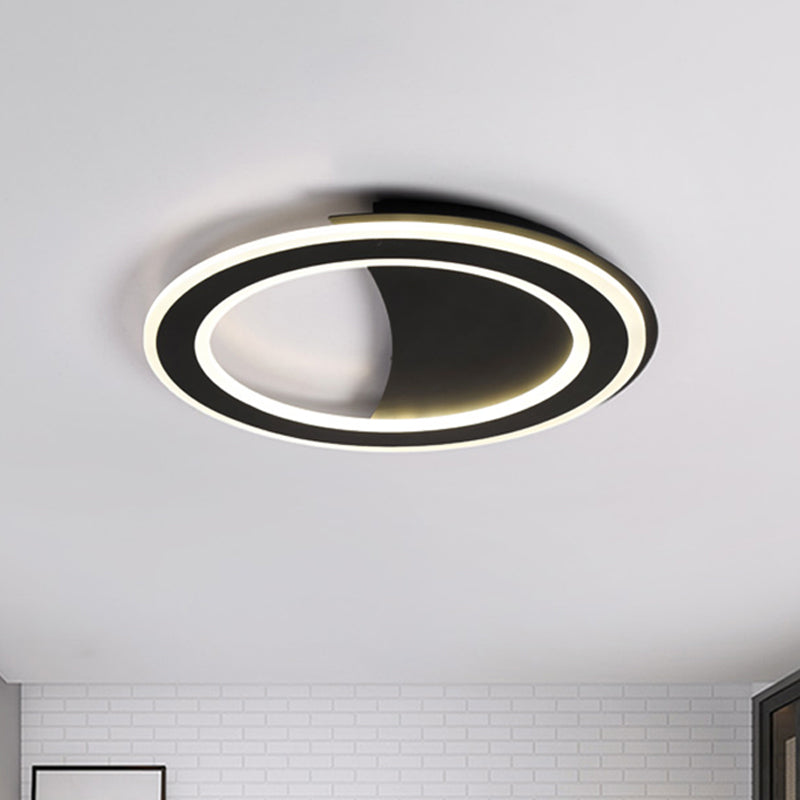Contemporary Metal LED Flush Light with Halo Ring in Black/White - Warm/White Light - Ceiling Mount Lamp