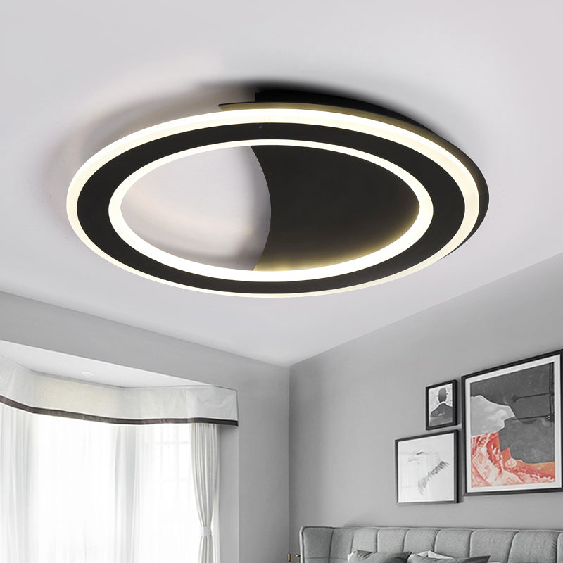 Contemporary Metal LED Flush Light with Halo Ring in Black/White - Warm/White Light - Ceiling Mount Lamp