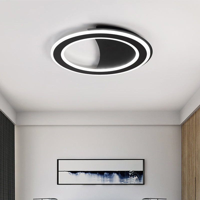 Contemporary Metal LED Flush Light with Halo Ring in Black/White - Warm/White Light - Ceiling Mount Lamp