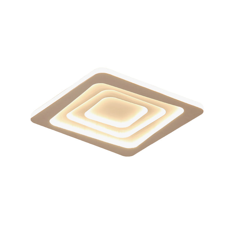 Modern Layered Square Ceiling Light - LED Flush Mount Lamp with Stepless Dimming, Remote Control - Metallic White Finish in Warm/White Light