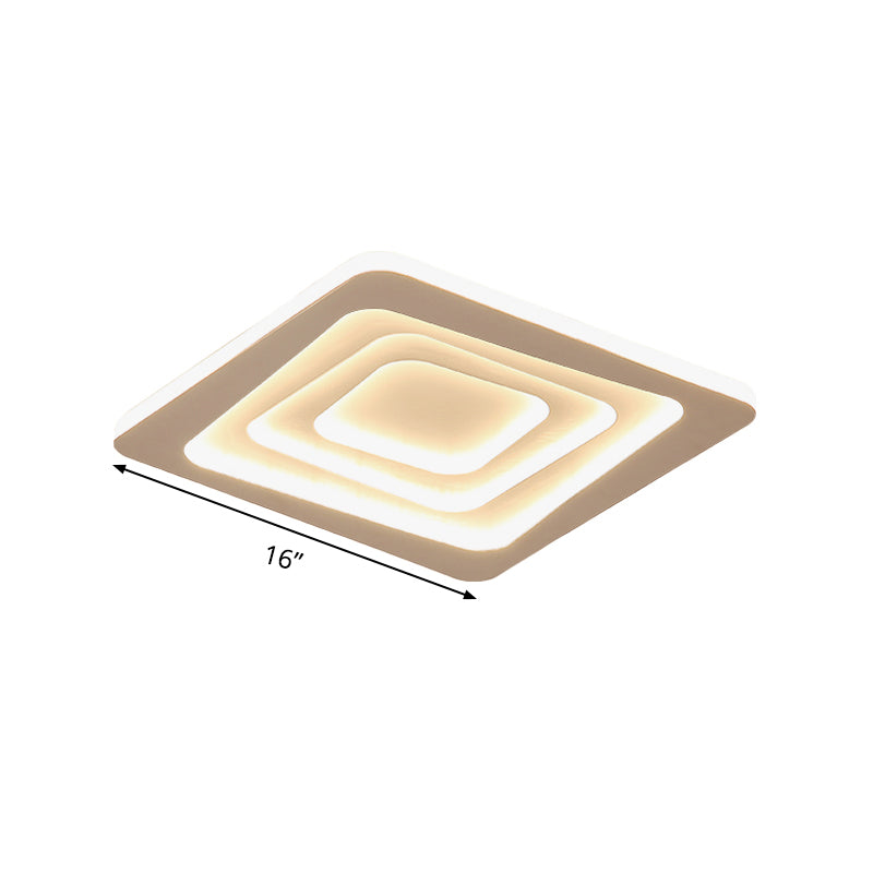 Modern Layered Square Ceiling Light - LED Flush Mount Lamp with Stepless Dimming, Remote Control - Metallic White Finish in Warm/White Light