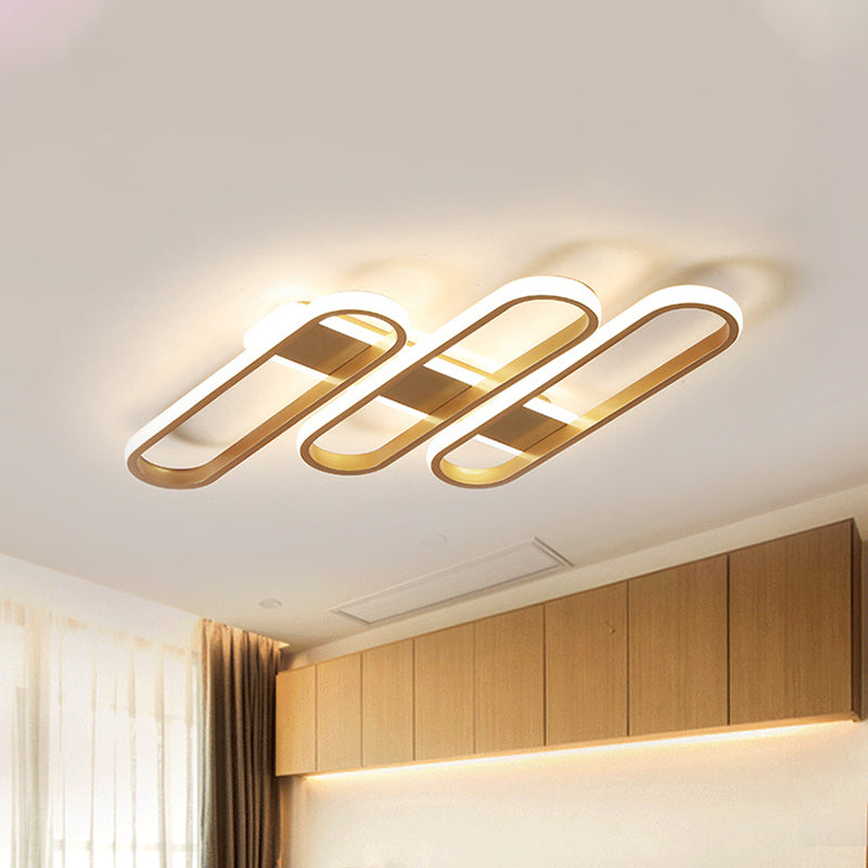 Modern Oval LED Gold Ceiling Lamp – Acrylic Flush Mount Lighting in Warm/White Light - Ideal for Living Room
