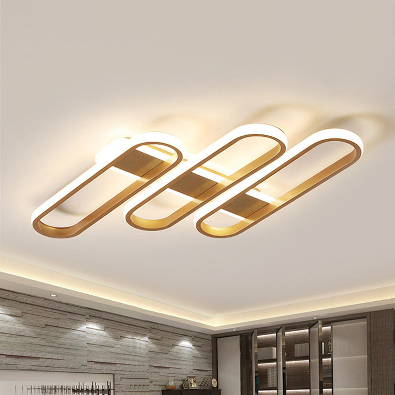 Modern Oval LED Gold Ceiling Lamp – Acrylic Flush Mount Lighting in Warm/White Light - Ideal for Living Room