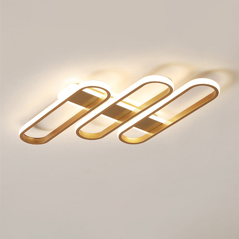 Modern Oval LED Gold Ceiling Lamp – Acrylic Flush Mount Lighting in Warm/White Light - Ideal for Living Room