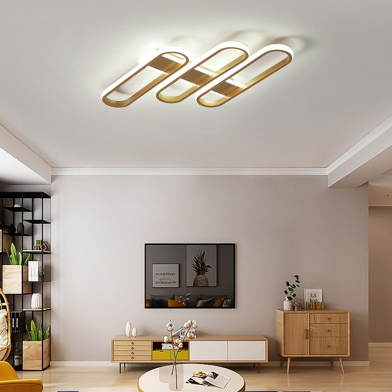 Modern Oval LED Gold Ceiling Lamp – Acrylic Flush Mount Lighting in Warm/White Light - Ideal for Living Room
