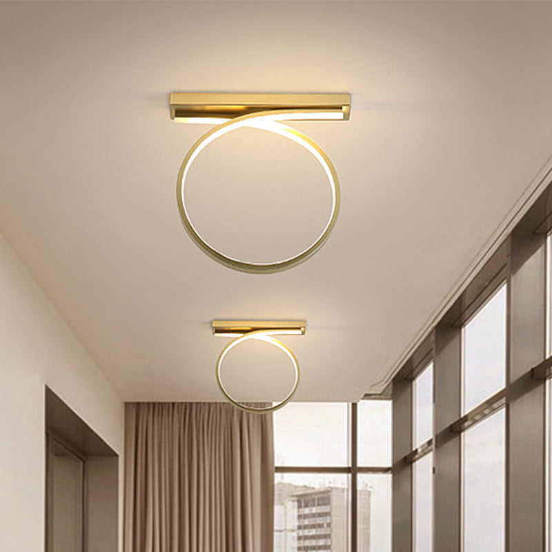 Modern Gold LED Ceiling Light Fixture for Bedroom - Minimalist Flushmount Lighting in Warm/White Light