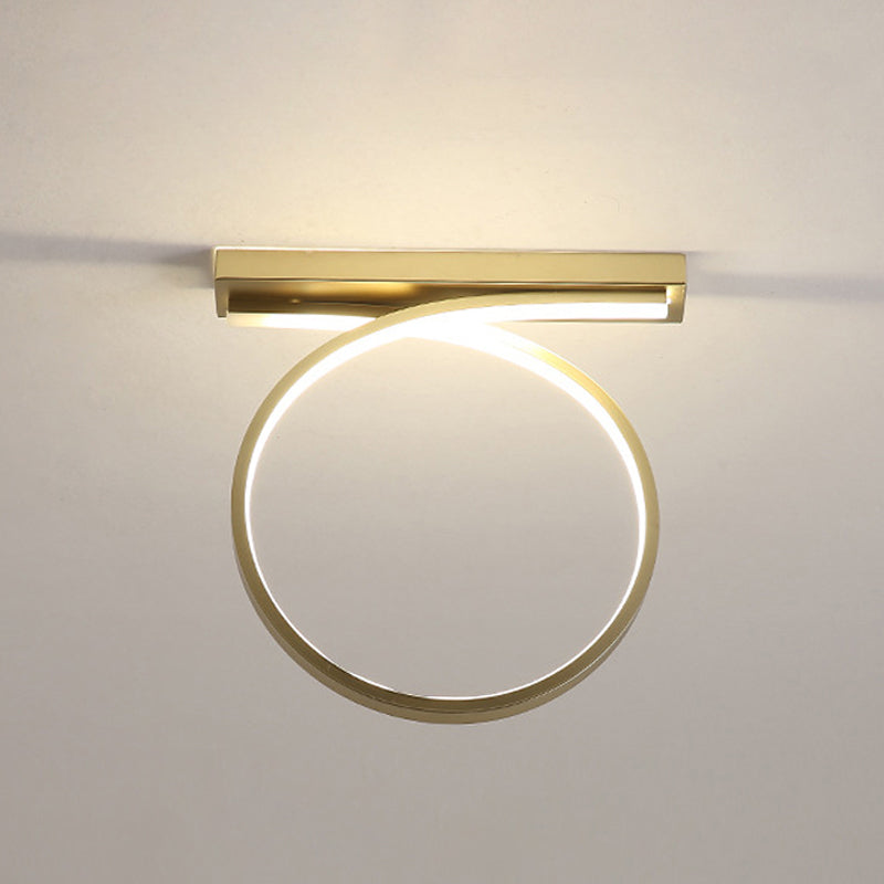 Modern Gold LED Ceiling Light Fixture for Bedroom - Minimalist Flushmount Lighting in Warm/White Light