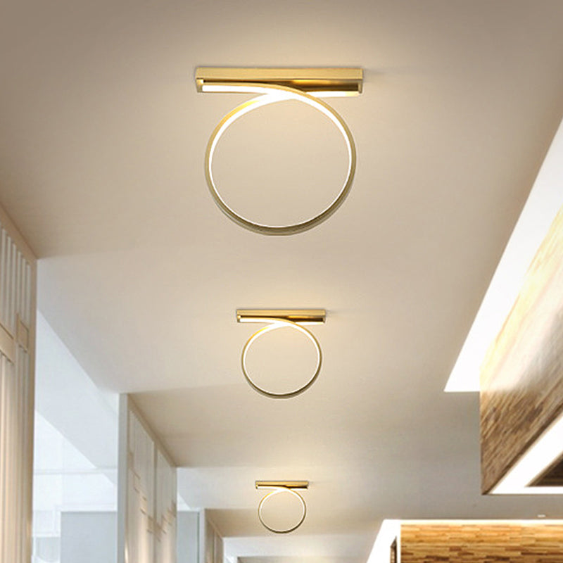 Modern Gold LED Ceiling Light Fixture for Bedroom - Minimalist Flushmount Lighting in Warm/White Light