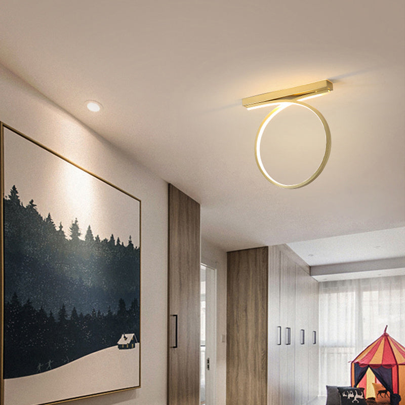 Modern Gold LED Ceiling Light Fixture for Bedroom - Minimalist Flushmount Lighting in Warm/White Light