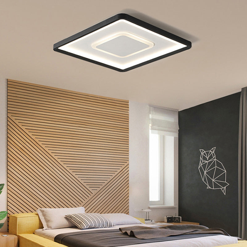 Modern LED Ceiling Light - Aluminum Square Flush Mount Lamp in Black - 16"/19.5" Wide - Stepless Dimming - Warm/White Light - Remote Control