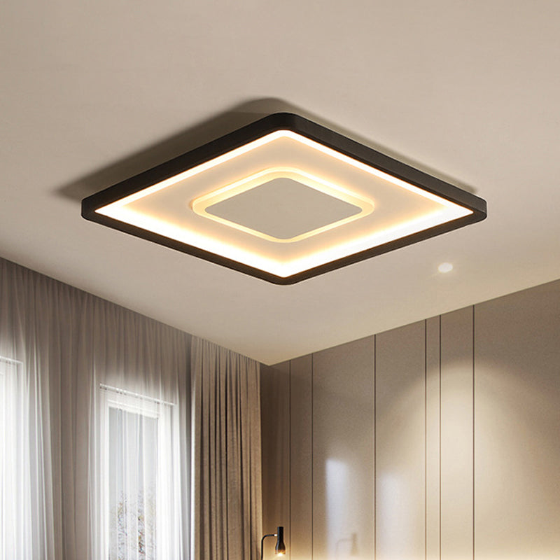 Modern LED Ceiling Light - Aluminum Square Flush Mount Lamp in Black - 16"/19.5" Wide - Stepless Dimming - Warm/White Light - Remote Control