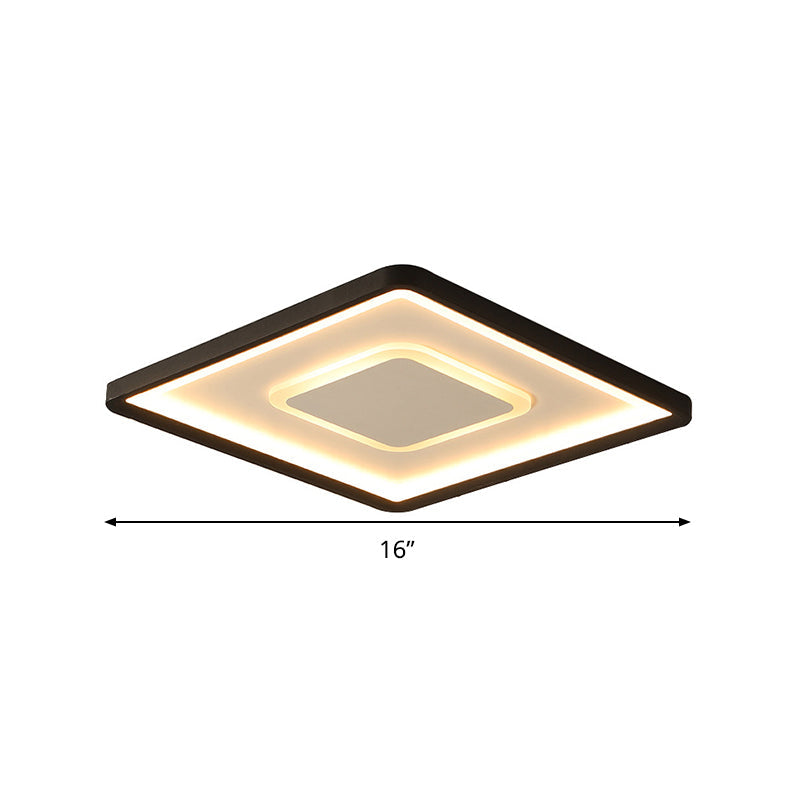 Modern LED Ceiling Light - Aluminum Square Flush Mount Lamp in Black - 16"/19.5" Wide - Stepless Dimming - Warm/White Light - Remote Control
