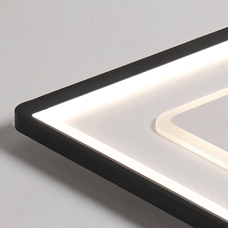 Modern LED Ceiling Light - Aluminum Square Flush Mount Lamp in Black - 16"/19.5" Wide - Stepless Dimming - Warm/White Light - Remote Control