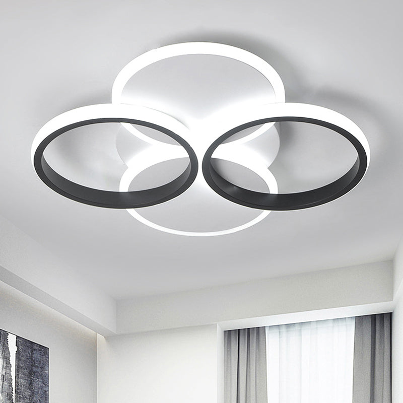 Simple LED Ceiling Mount Lighting Fixture in Warm/White Light with Acrylic Ring - Black/White, 16"/19.5" Width