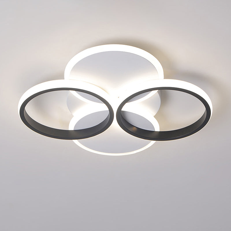 Simple LED Ceiling Mount Lighting Fixture in Warm/White Light with Acrylic Ring - Black/White, 16"/19.5" Width