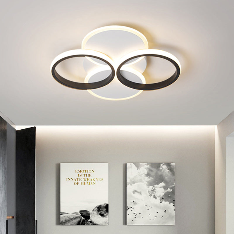 Simple LED Ceiling Mount Lighting Fixture in Warm/White Light with Acrylic Ring - Black/White, 16"/19.5" Width
