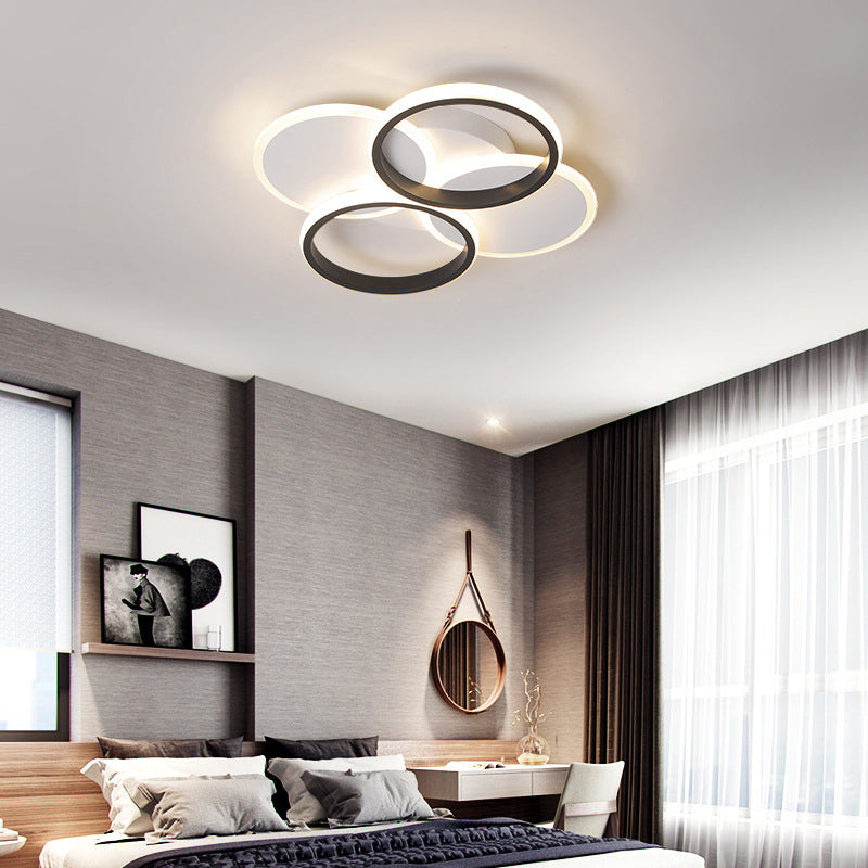 Simple LED Ceiling Mount Lighting Fixture in Warm/White Light with Acrylic Ring - Black/White, 16"/19.5" Width