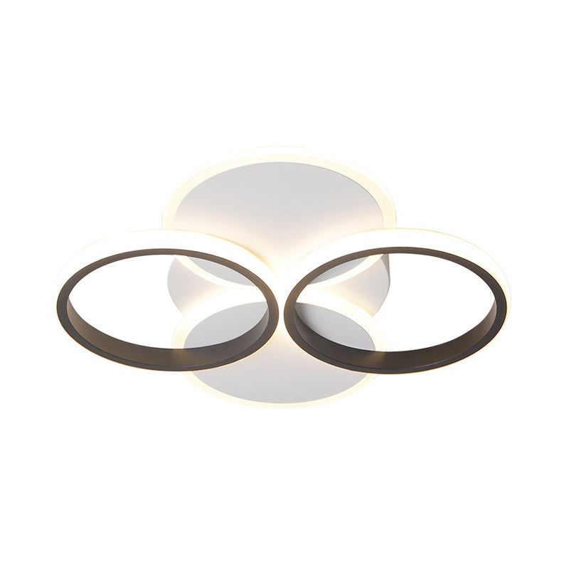 Simple LED Ceiling Mount Lighting Fixture in Warm/White Light with Acrylic Ring - Black/White, 16"/19.5" Width