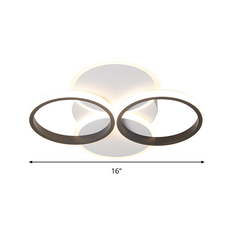 Simple LED Ceiling Mount Lighting Fixture in Warm/White Light with Acrylic Ring - Black/White, 16"/19.5" Width