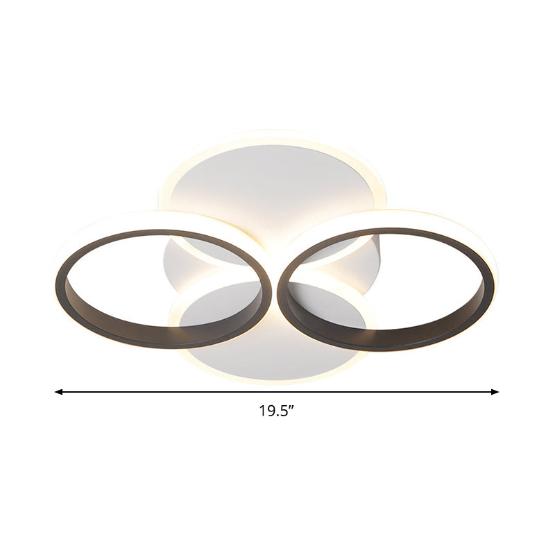Simple LED Ceiling Mount Lighting Fixture in Warm/White Light with Acrylic Ring - Black/White, 16"/19.5" Width