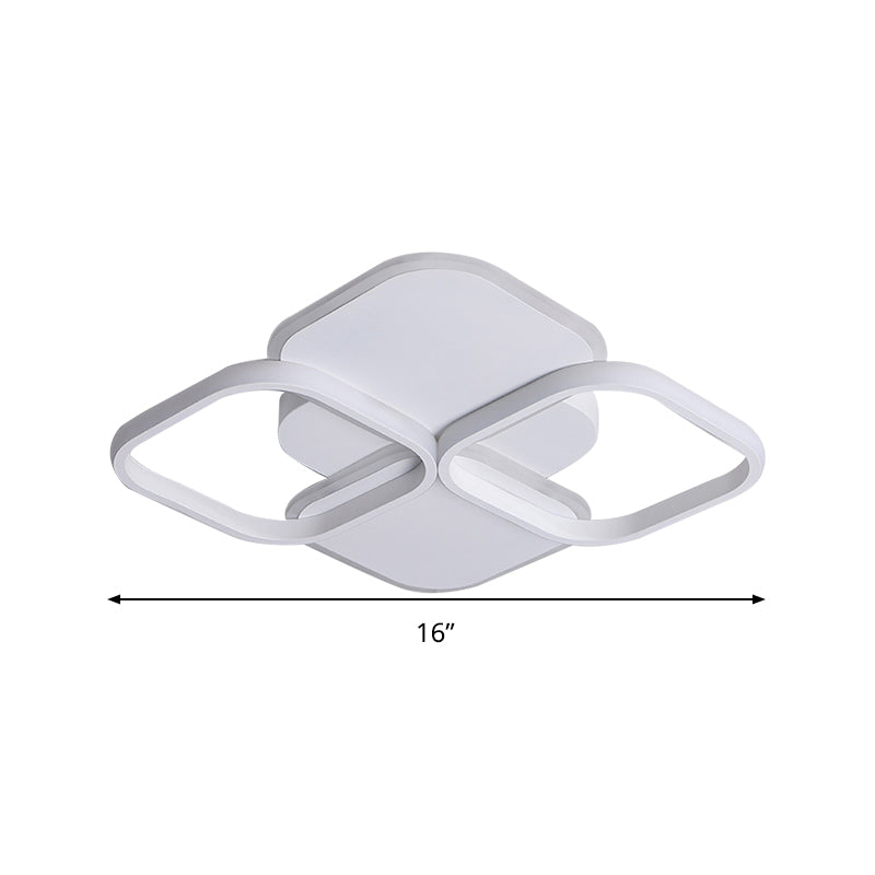 Modern LED Rhombus Ceiling Light in White/Black, 16"/19.5" Wide, Flush Mount Acrylic Lamp