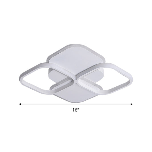 Modern Led Rhombus Ceiling Light In White/Black 16/19.5 Wide Flush Mount Acrylic Lamp