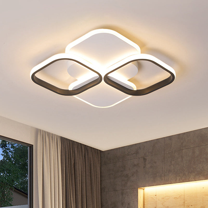 Modern LED Rhombus Ceiling Light in White/Black, 16"/19.5" Wide, Flush Mount Acrylic Lamp