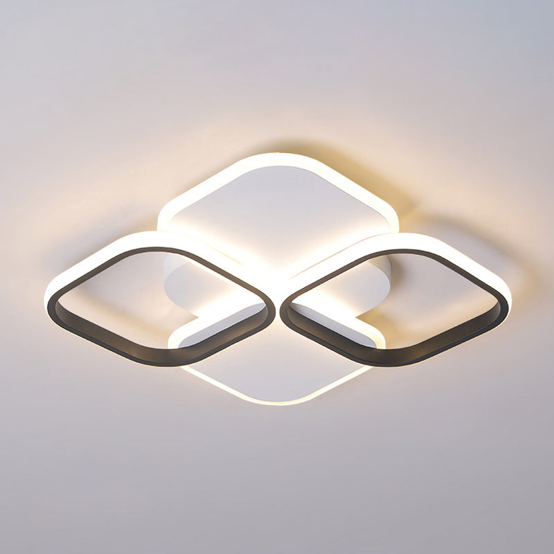 Modern LED Rhombus Ceiling Light in White/Black, 16"/19.5" Wide, Flush Mount Acrylic Lamp