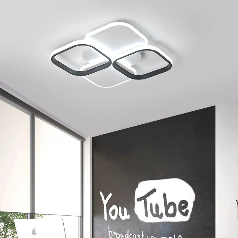 Modern LED Rhombus Ceiling Light in White/Black, 16"/19.5" Wide, Flush Mount Acrylic Lamp