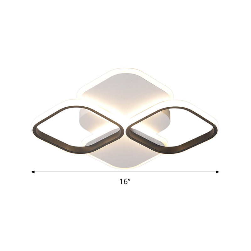 Modern LED Rhombus Ceiling Light in White/Black, 16"/19.5" Wide, Flush Mount Acrylic Lamp