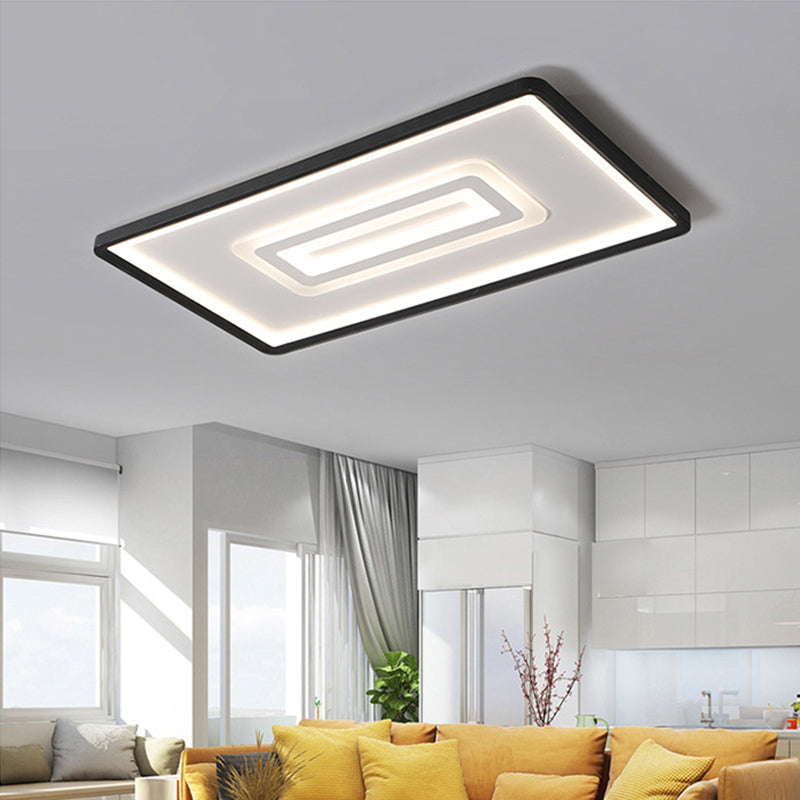 Dual Rectangle Flush Nordic Style Black Metal Light - 35.5"/43" Width, Warm/White Light, Stepless Dimming with Remote Control - Indoor Fixture