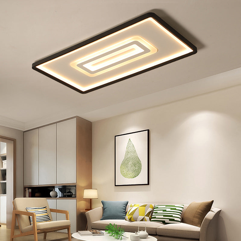 Dual Rectangle Flush Nordic Style Black Metal Light - 35.5"/43" Width, Warm/White Light, Stepless Dimming with Remote Control - Indoor Fixture