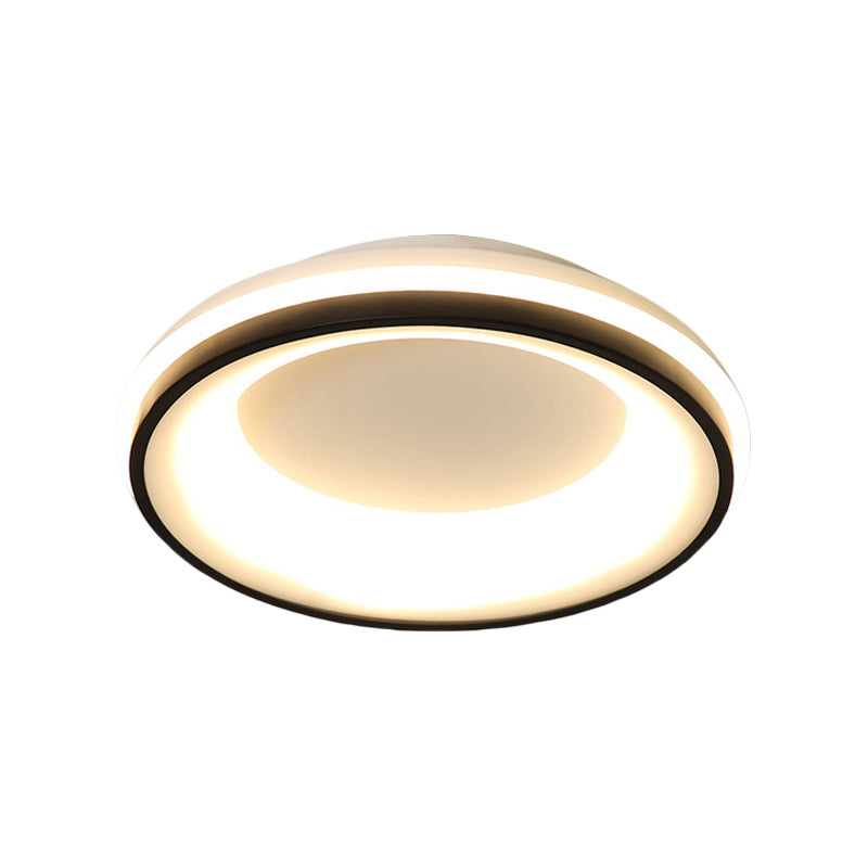 Modern Nordic Drum Flush Mount LED Ceiling Light in Metallic Black with Stepless Dimming Control - Warm/White Light + Remote