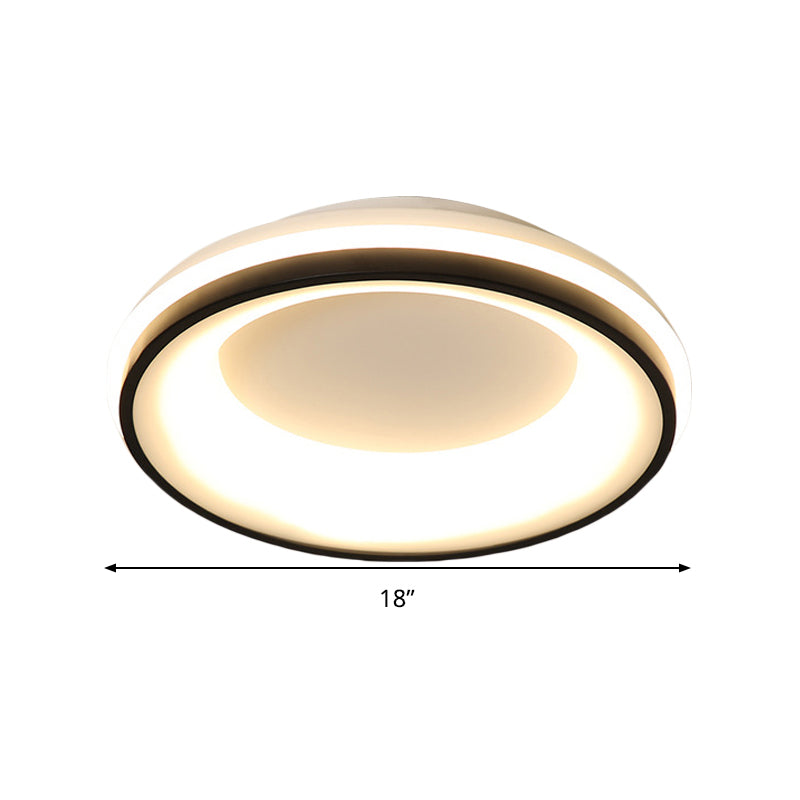 Modern Nordic Drum Flush Mount LED Ceiling Light in Metallic Black with Stepless Dimming Control - Warm/White Light + Remote